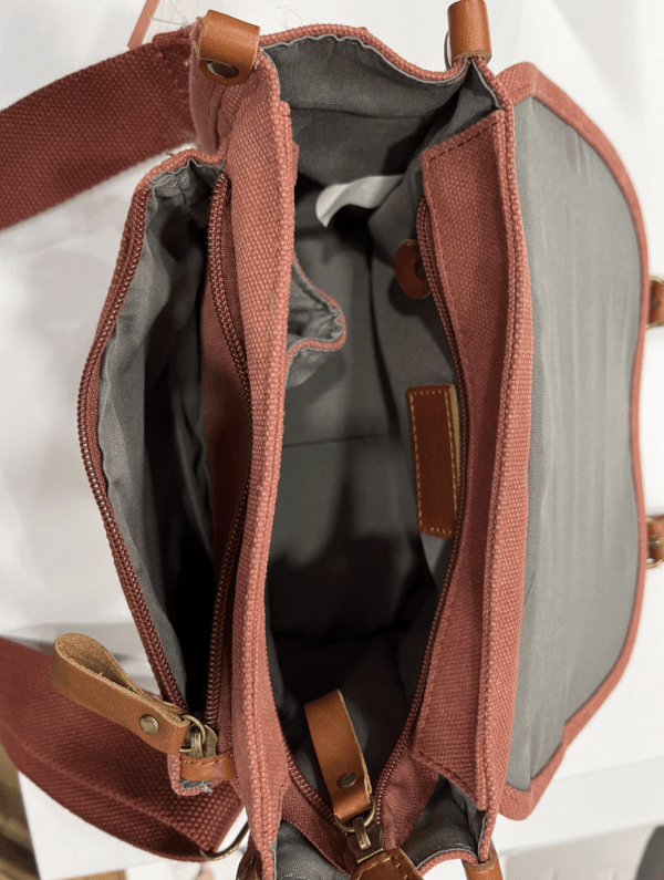 Sac coton et cuir GRÉGOIRE vieux rose – Image 3