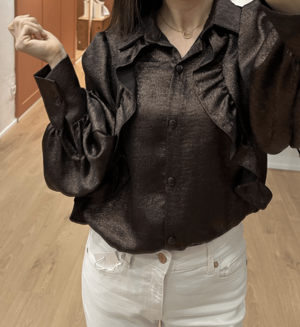 Chemise satinée à volants LOUISE bronze