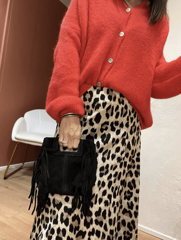 Sac en cuir daim à franges BOBBI noir – Image 3