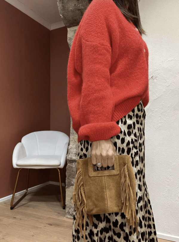 Sac en cuir daim à franges BOBBI camel – Image 3