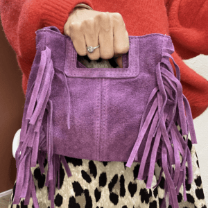 Sac en cuir daim à franges BOBBI violet