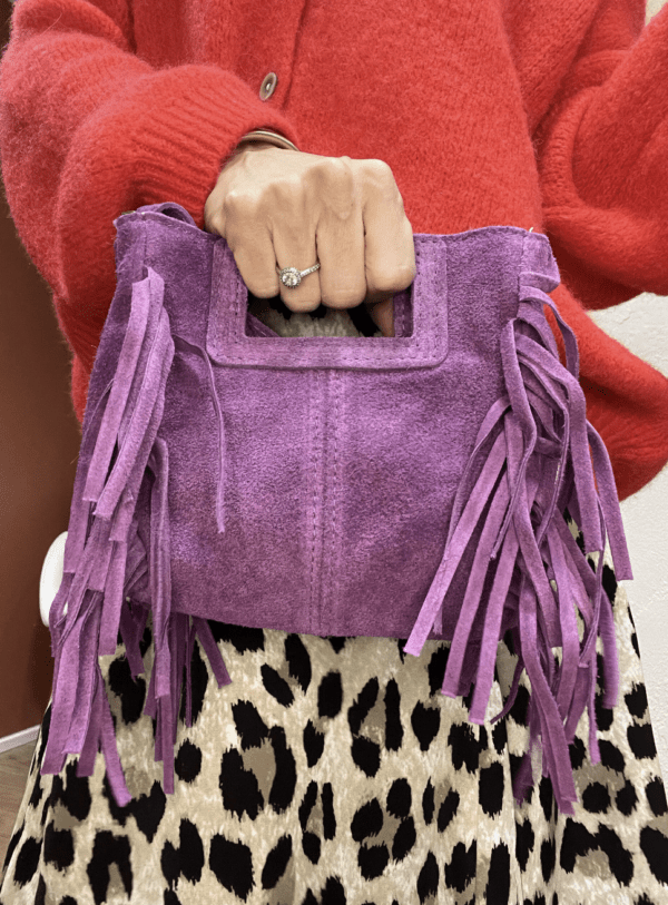 Sac en cuir daim à franges BOBBI violet
