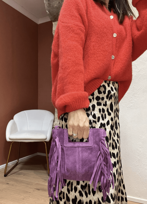 Sac en cuir daim à franges BOBBI violet – Image 3