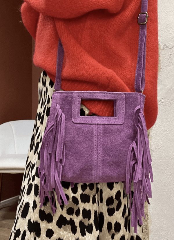 Sac en cuir daim à franges BOBBI violet – Image 2