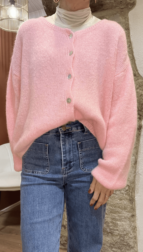 Gilet classique en kid mohair ELIOTT blush - Taille Unique
