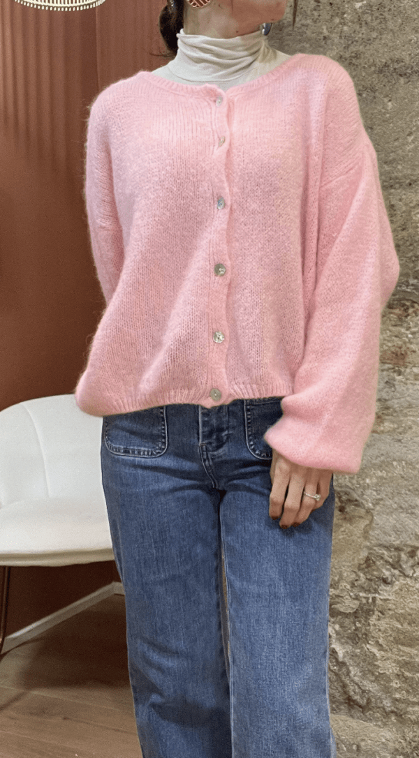 Gilet classique en kid mohair ELIOTT blush - Taille Unique – Image 2