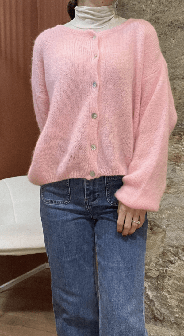 Gilet classique en kid mohair ELIOTT blush - Taille Unique – Image 3