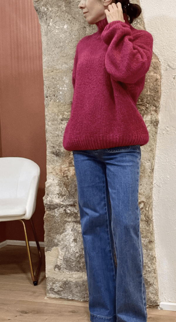 Pull en Mohair à Col Cheminée MAXENCE framboise - Taille Unique