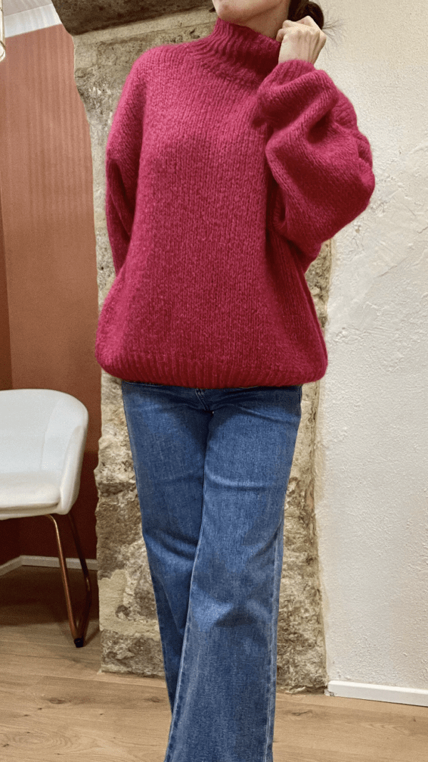 Pull en Mohair à Col Cheminée MAXENCE framboise - Taille Unique – Image 4