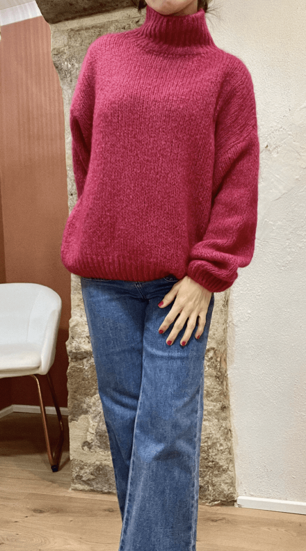 Pull en Mohair à Col Cheminée MAXENCE framboise - Taille Unique – Image 3