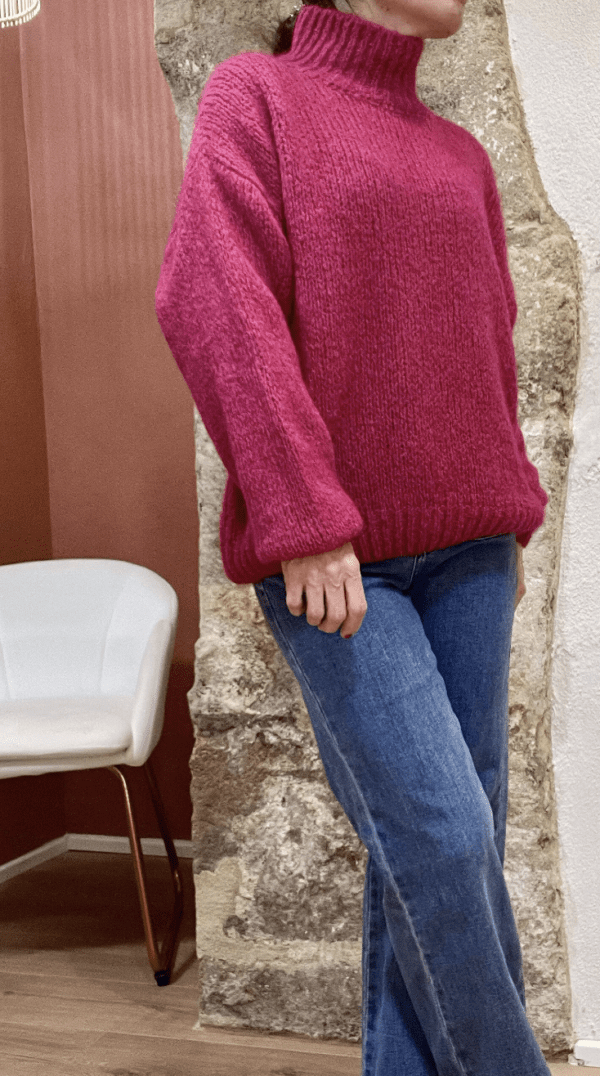 Pull en Mohair à Col Cheminée MAXENCE framboise - Taille Unique – Image 2