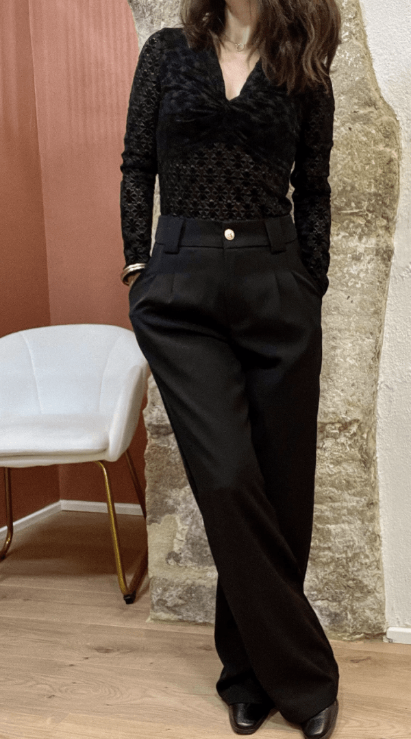 Pantalon Noir à Coupe Large et Taille Haute SIMON noir