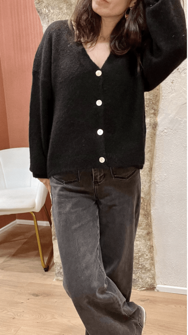 Gilet Col V en Maille Mélangée GABIN noir - Taille Unique – Image 3