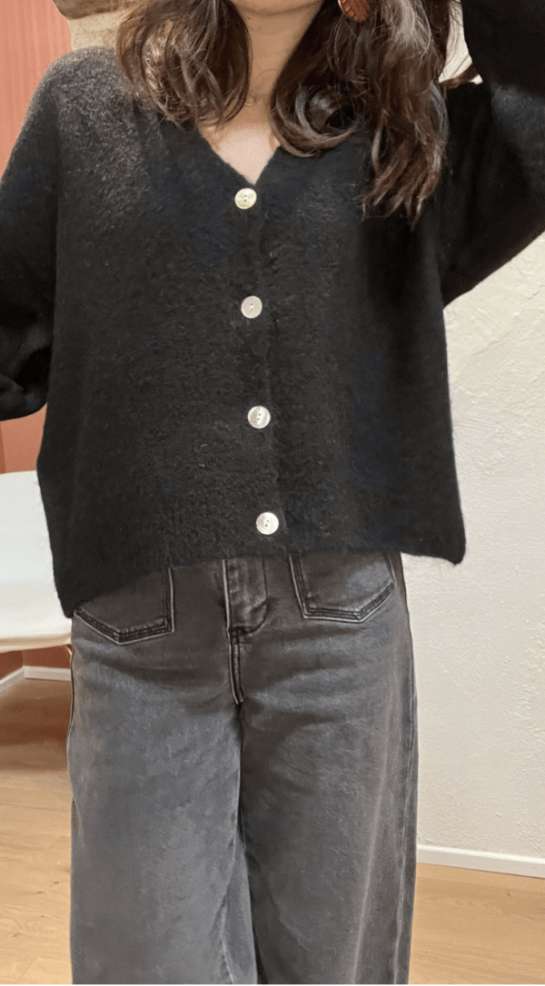 Gilet Col V en Maille Mélangée GABIN noir - Taille Unique – Image 2