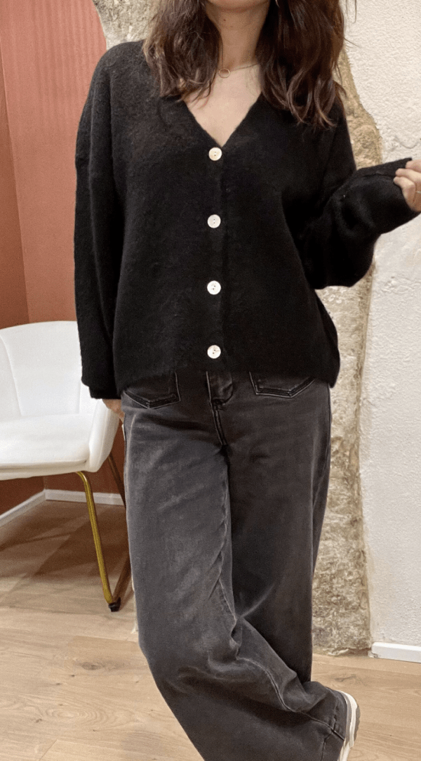 Gilet Col V en Maille Mélangée GABIN noir - Taille Unique