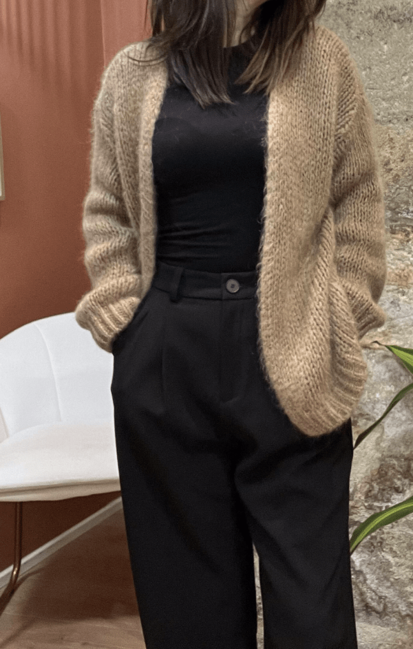 Gilet ouvert en grosse maille GUSTAVE camel - Taille Unique – Image 2