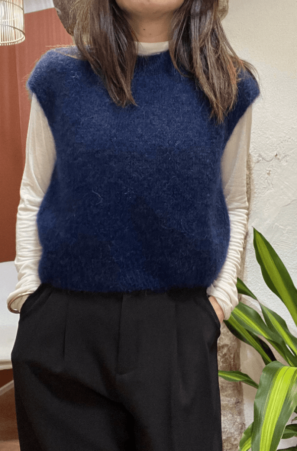 Pull Sans Manches en Mohair SANDRO marine - Taille Unique