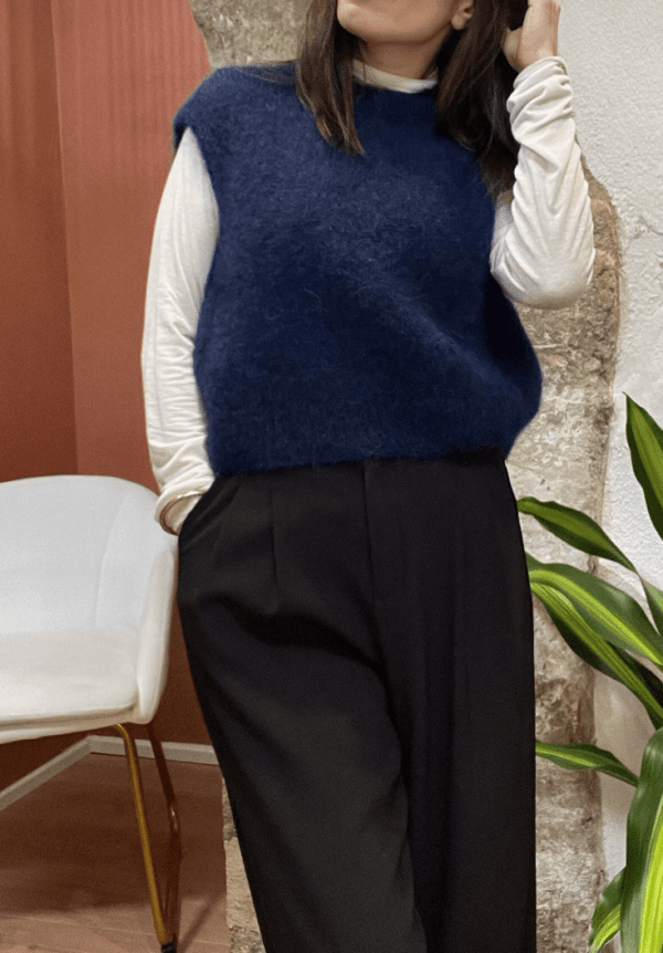 Pull Sans Manches en Mohair SANDRO marine - Taille Unique – Image 2