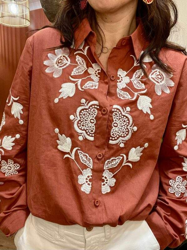 Chemise brodée en coton SARAH terracotta