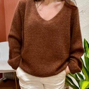 Pull col V JOSH marron - Taille Unique
