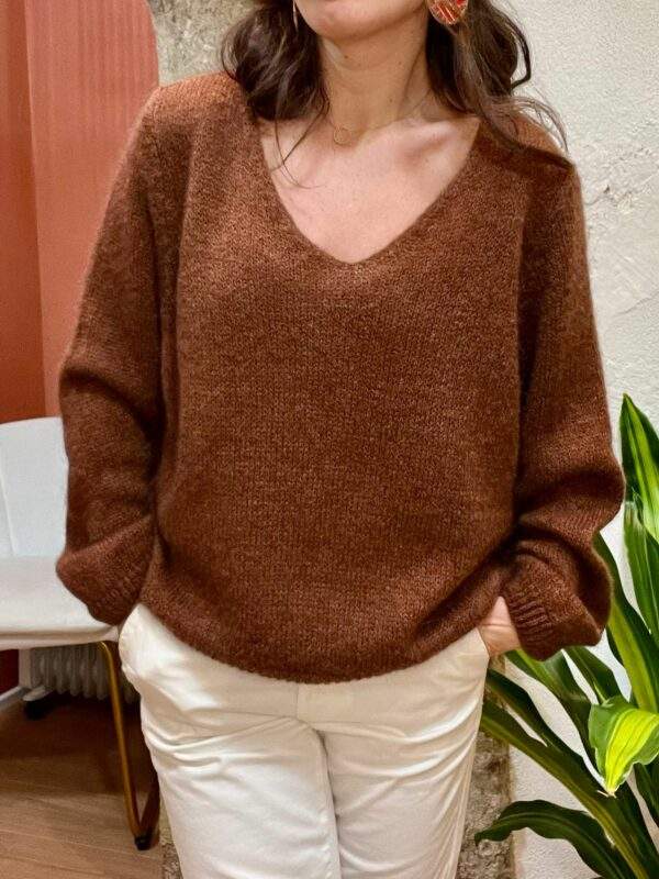 Pull col V JOSH marron - Taille Unique
