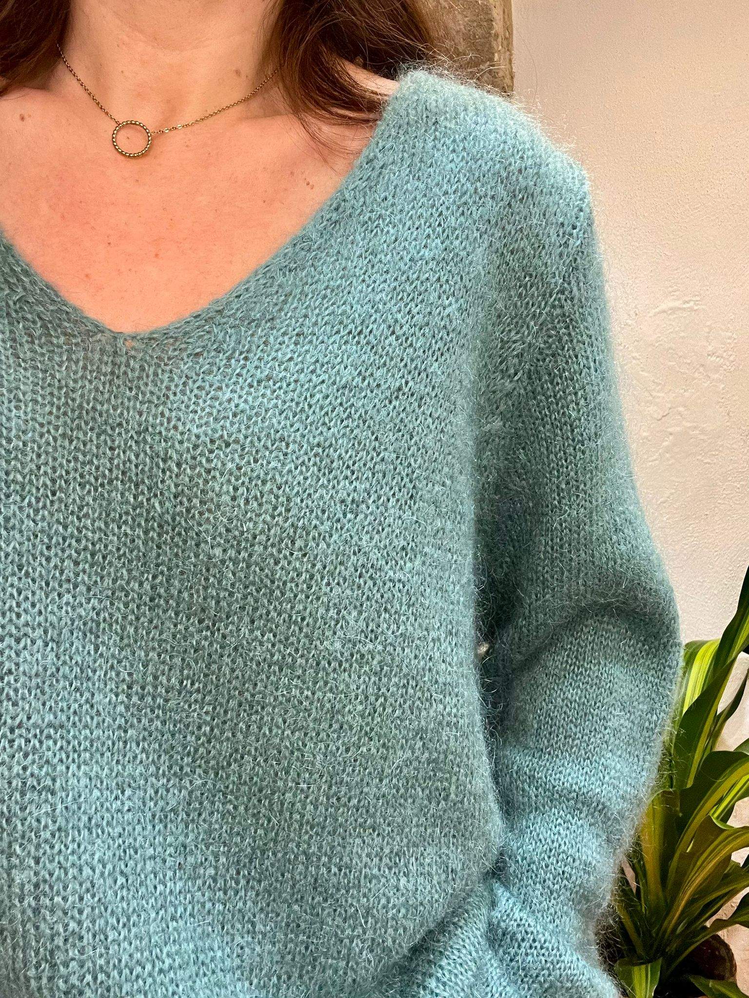 Pull col V JOSH céladon - Taille Unique