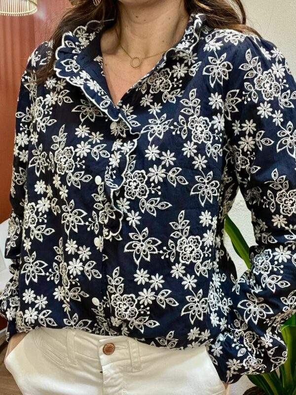 Chemise en coton brodé LÉONORE bleue