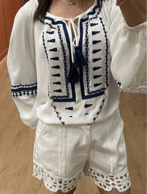 Blouse en crêpe brodée SUZANNE - Taille Unique