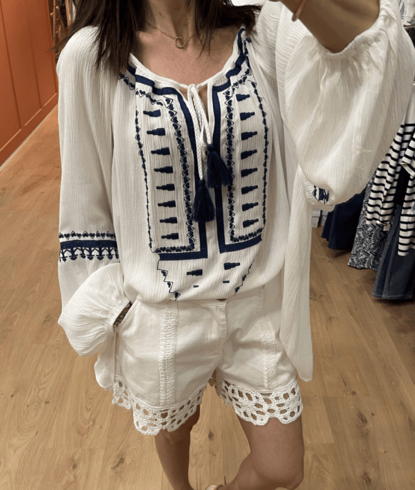 Blouse en crêpe brodée SUZANNE - Taille Unique – Image 3