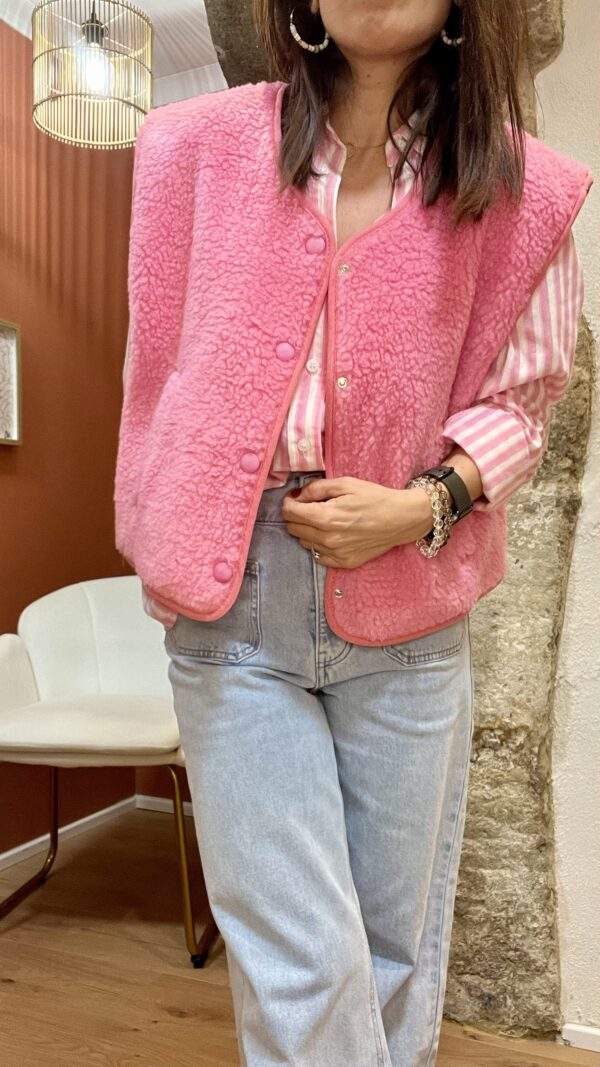 Gilet sans manches en mouton bouclette ALI rose