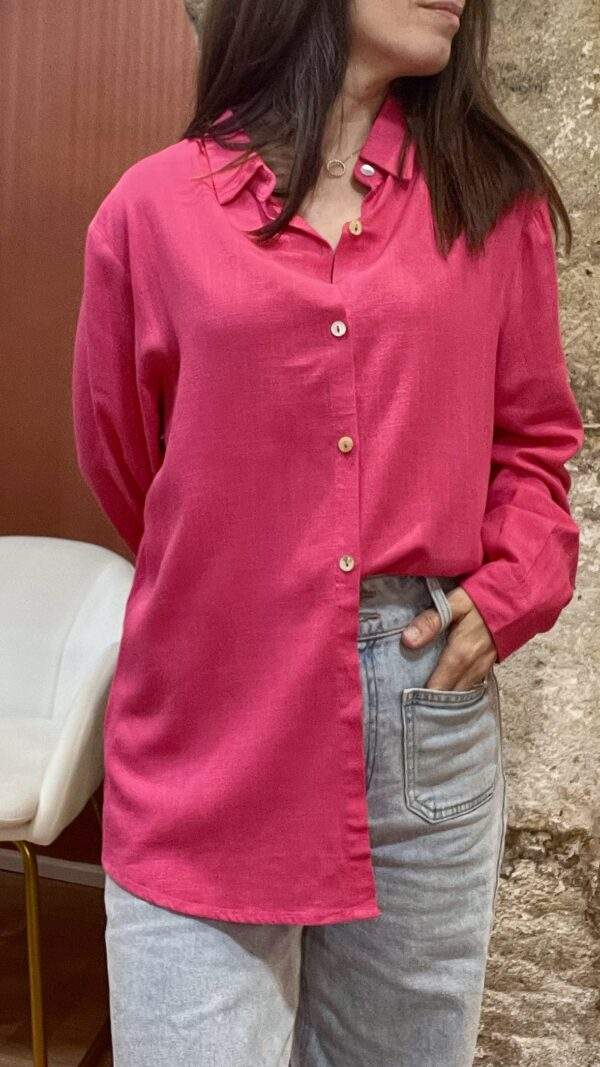 Chemise ajustée en lin – ANA – Fuchsia – Touche de pep’s au naturel – Image 3