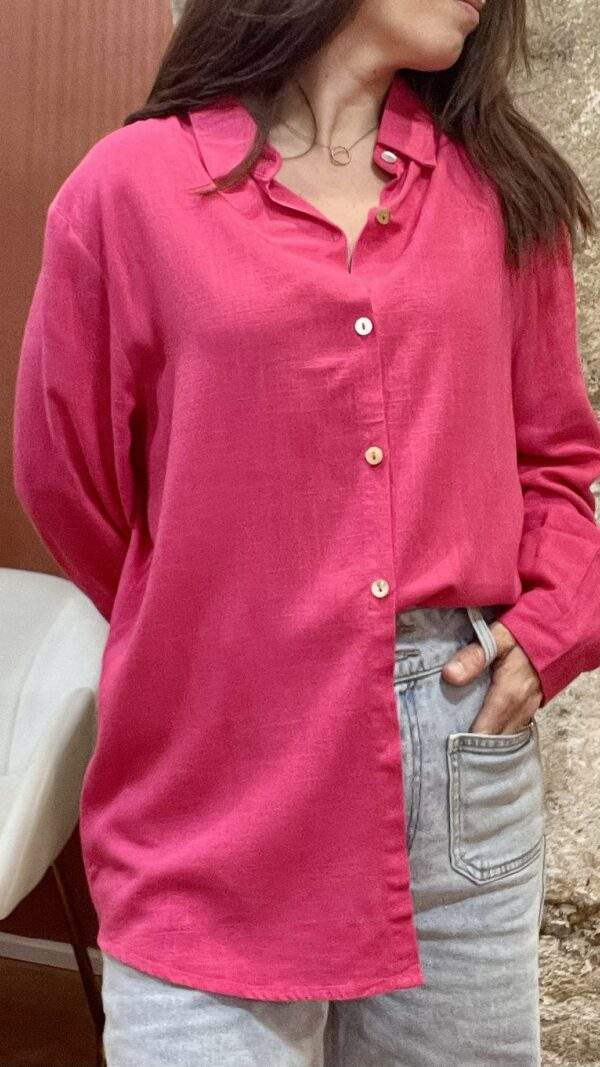 Chemise ajustée en lin – ANA – Fuchsia – Touche de pep’s au naturel – Image 4
