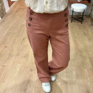 Pantalon taille haute – AUGUSTIN – Bois de rose – Coton stretch