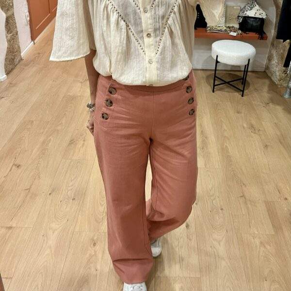 Pantalon taille haute – AUGUSTIN – Bois de rose – Coton stretch – Image 5