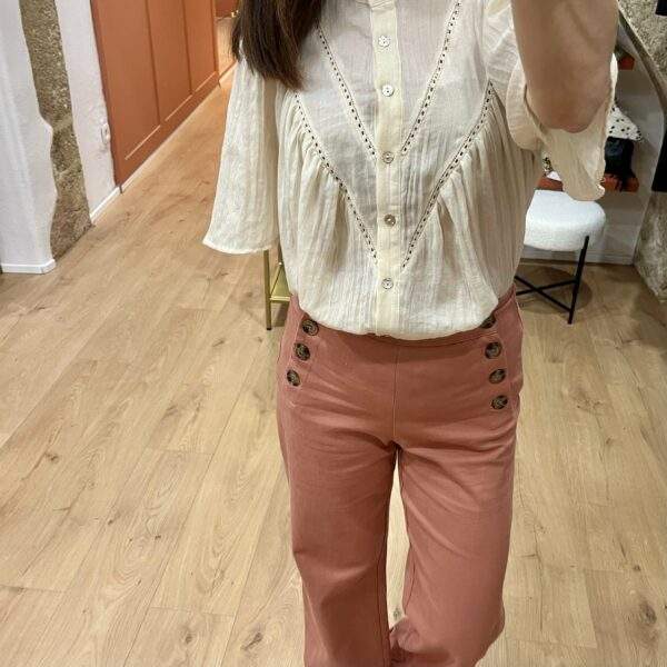 Pantalon taille haute – AUGUSTIN – Bois de rose – Coton stretch – Image 4
