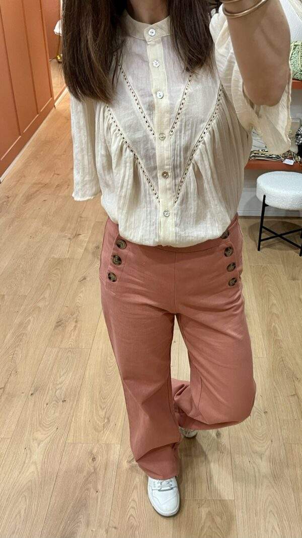 Pantalon taille haute – AUGUSTIN – Bois de rose – Coton stretch – Image 3