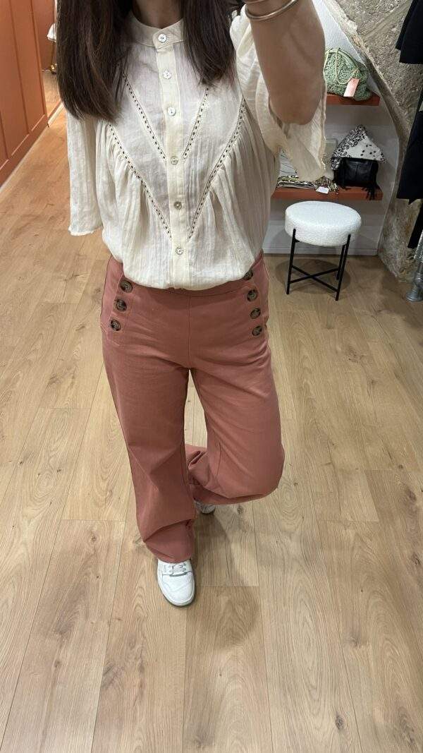 Pantalon taille haute – AUGUSTIN – Bois de rose – Coton stretch – Image 2