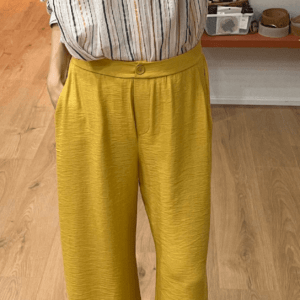 Pantalon droit fluide PARO jaune – Taille élastique – Crêpe – Look chic et décontracté