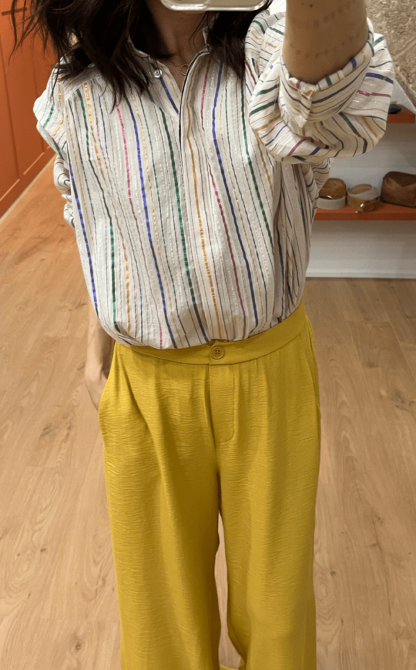 Pantalon droit fluide PARO jaune – Taille élastique – Crêpe – Look chic et décontracté – Image 2