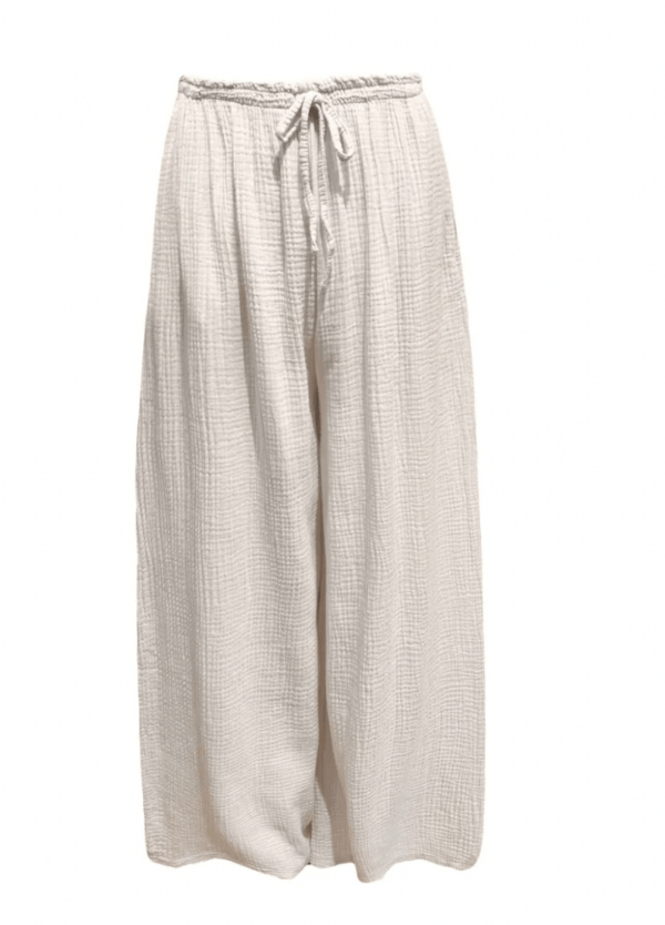 Pantalon ÉLI beige – Gaze de coton – Taille unique – Look chic et décontracté