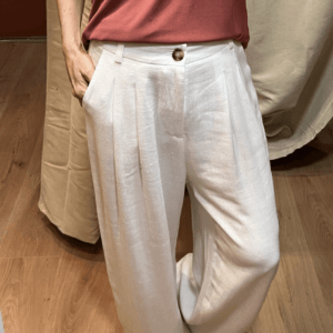 Pantalon fluide en lin blanc PABLO – coupe droite élégante