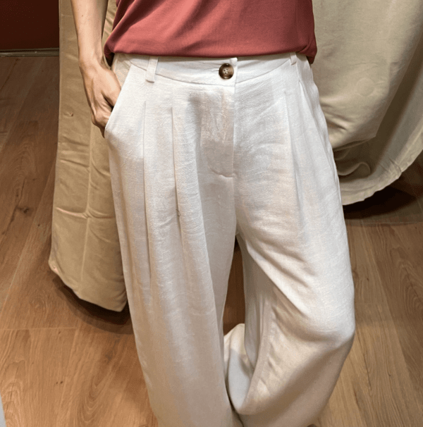 Pantalon fluide en lin blanc PABLO – coupe droite élégante