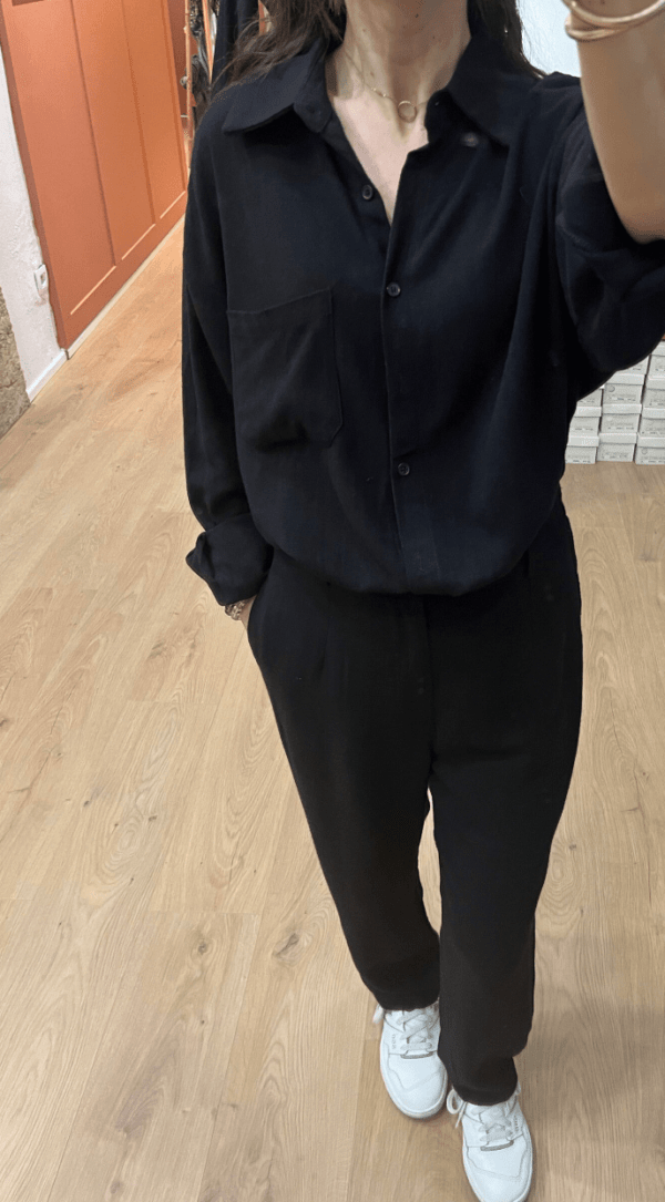 Pantalon large 3/4 LÉON noir – Lin léger – Taille haute – Style chic décontracté