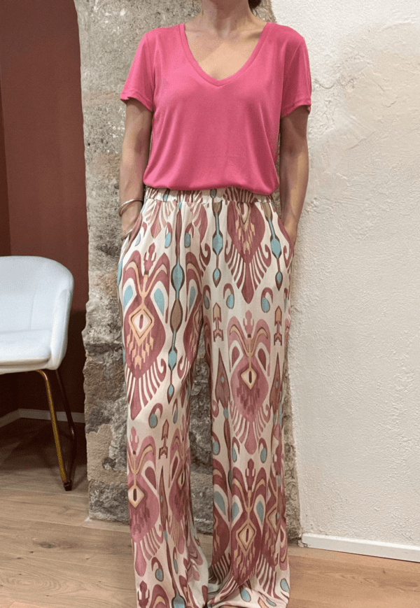 Pantalon palazzo imprimé en viscose MATHIAS – taille haute et confort maximal – Image 3