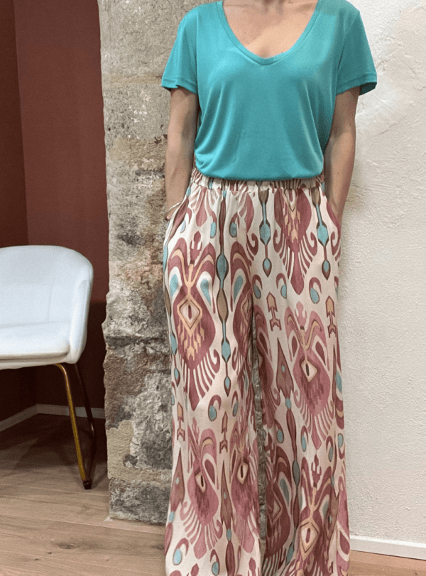 Pantalon palazzo imprimé en viscose MATHIAS – taille haute et confort maximal – Image 2