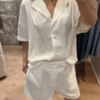 Short NATE – Blanc – Lin & polyester – Taille haute – Image 2
