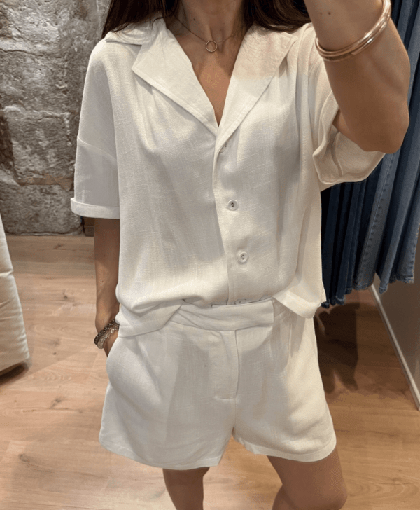 Short NATE – Blanc – Lin & polyester – Taille haute – Image 2