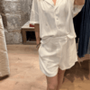 Short NATE – Blanc – Lin & polyester – Taille haute – Image 3