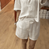 Short NATE – Blanc – Lin & polyester – Taille haute – Image 4