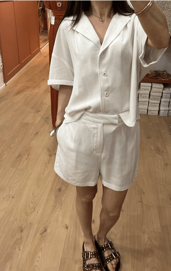 Short NATE – Blanc – Lin & polyester – Taille haute – Image 4